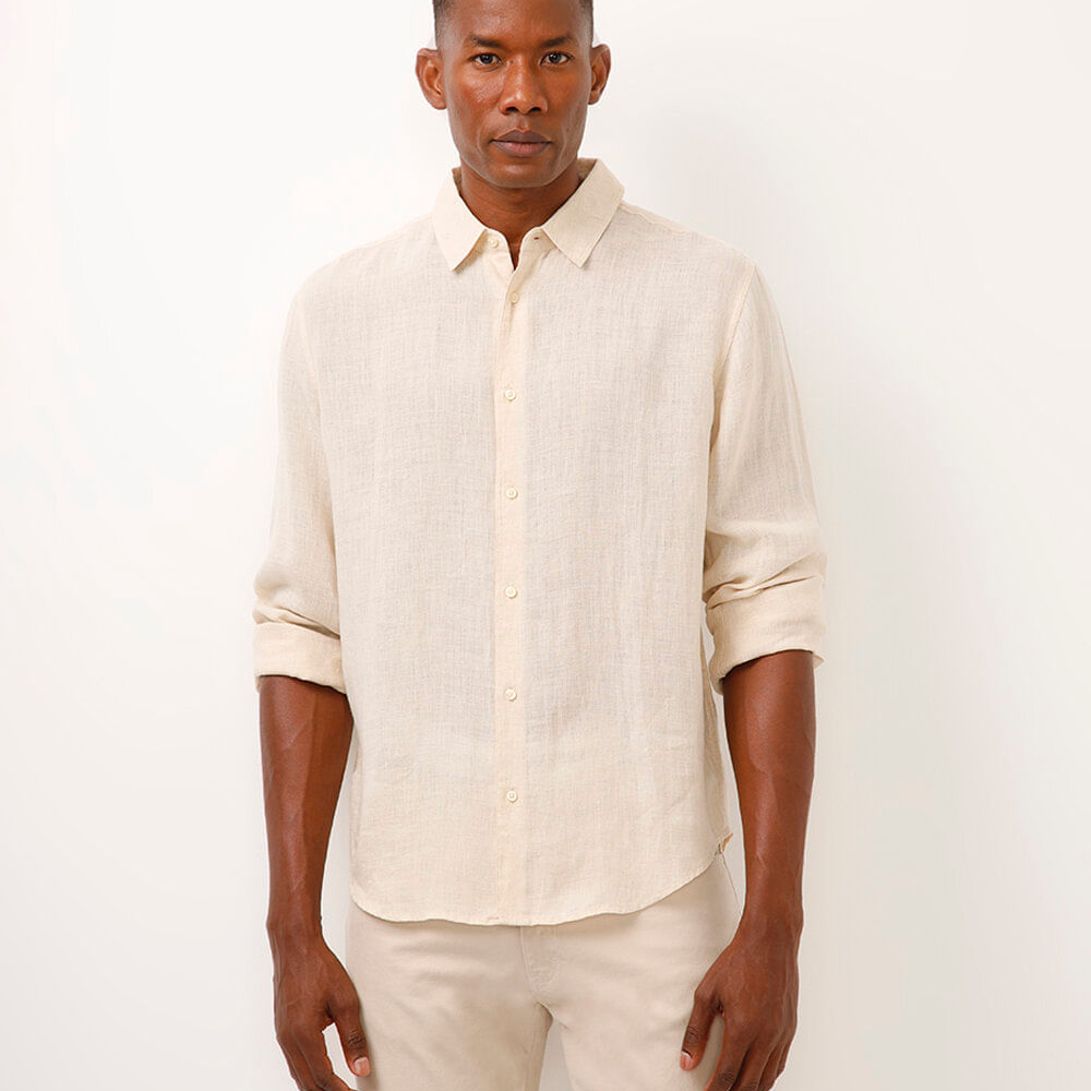 Camisa comfort de linho manga longa bege Camisa comfort de linho manga longa bege