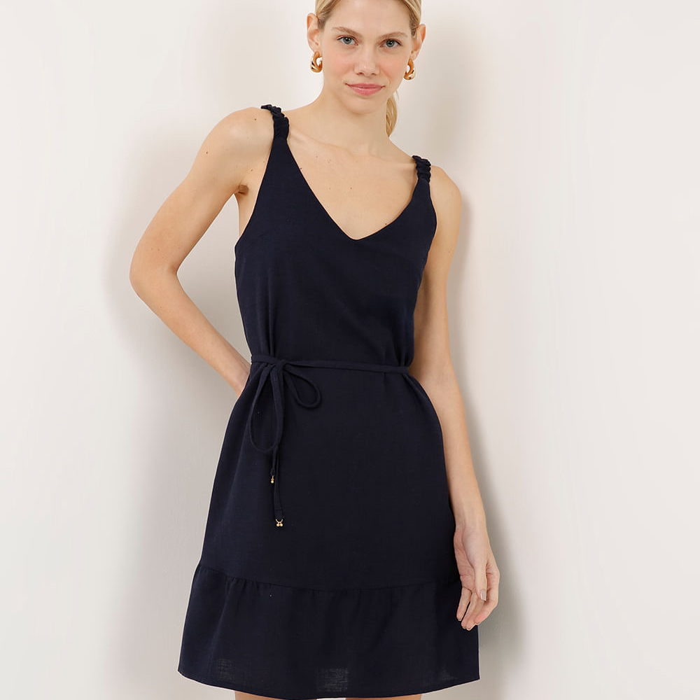 Vestido curto com linho azul Vestido curto com linho azul
