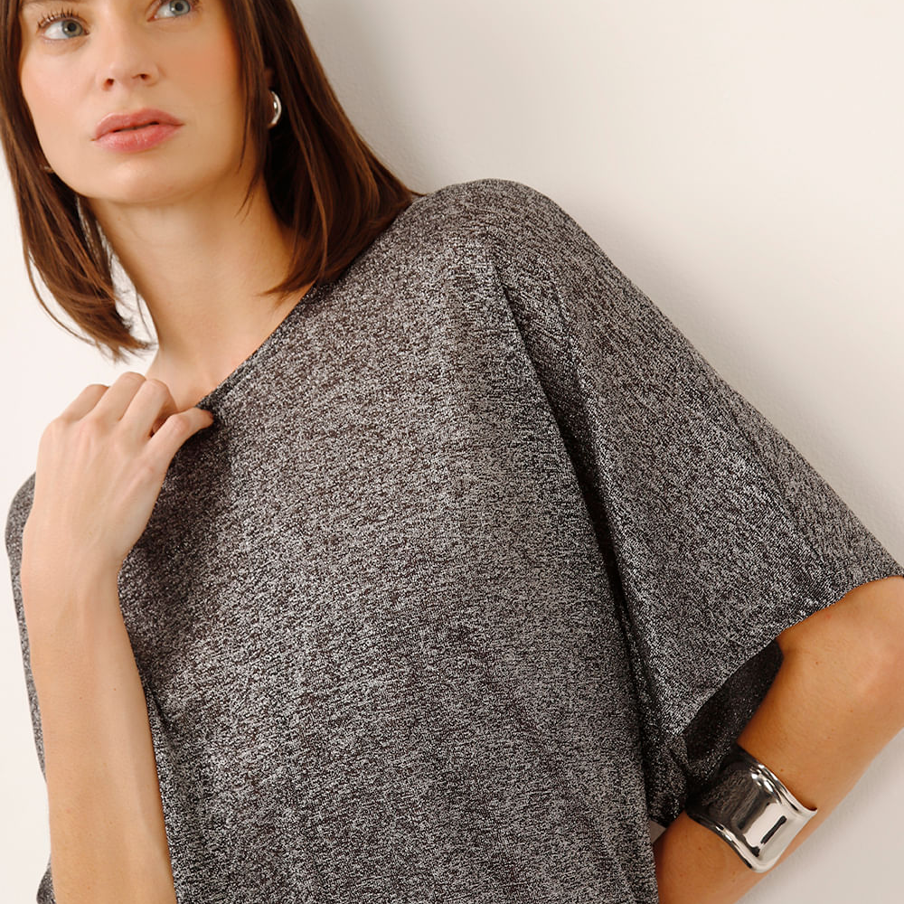 Blusa de lurex manga curta preta