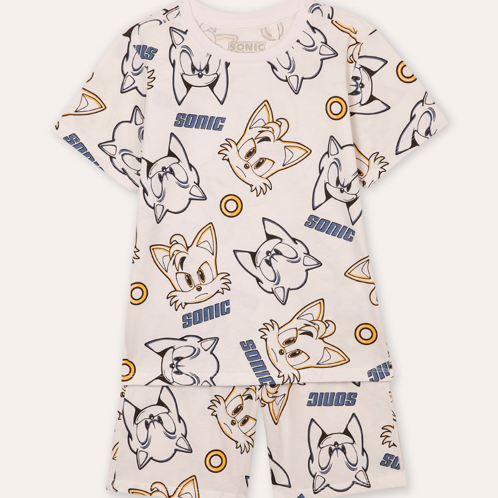 Pijama curto infantil sonic off white Pijama curto infantil sonic off white