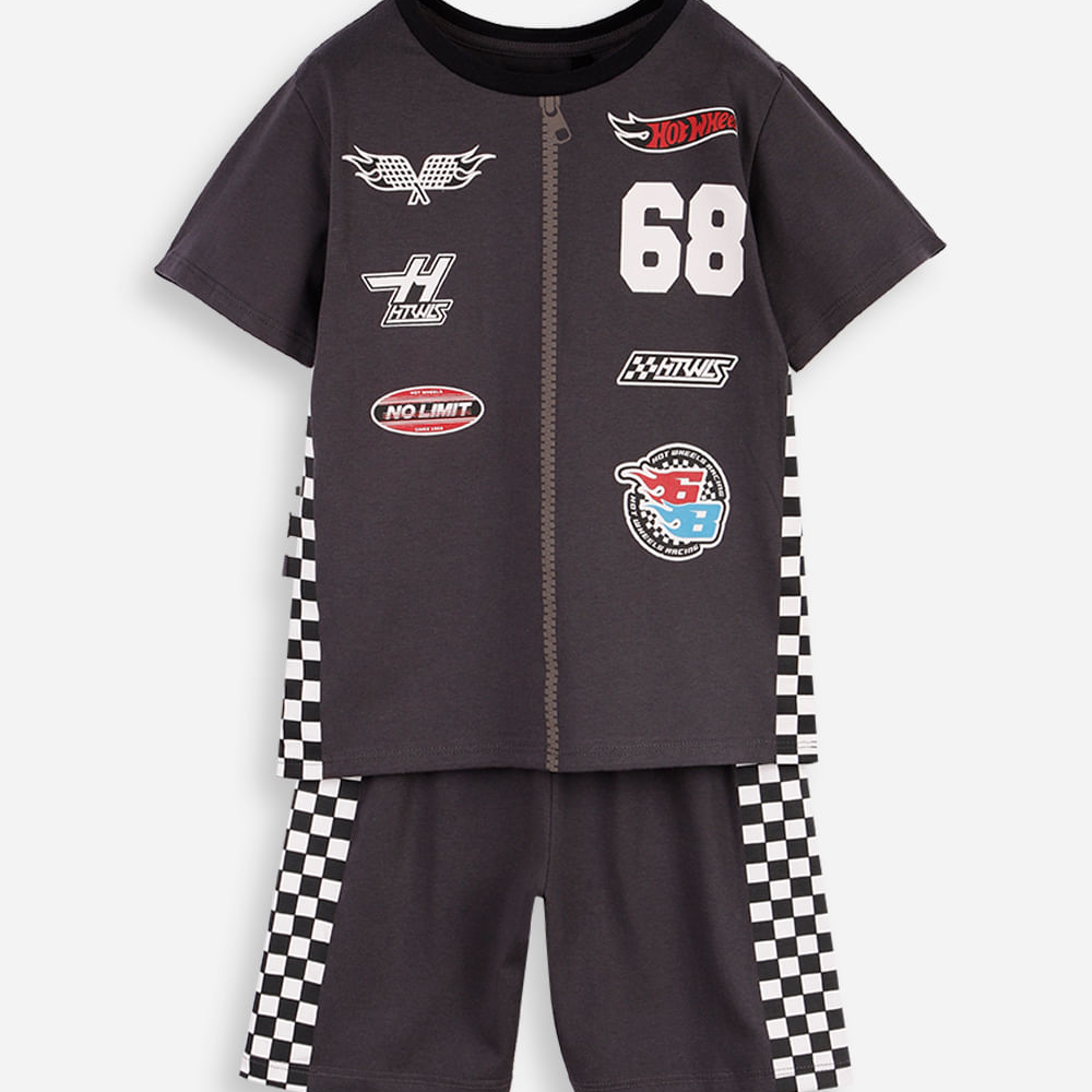 Pijama curto infantil fantasia hot wheels cinza