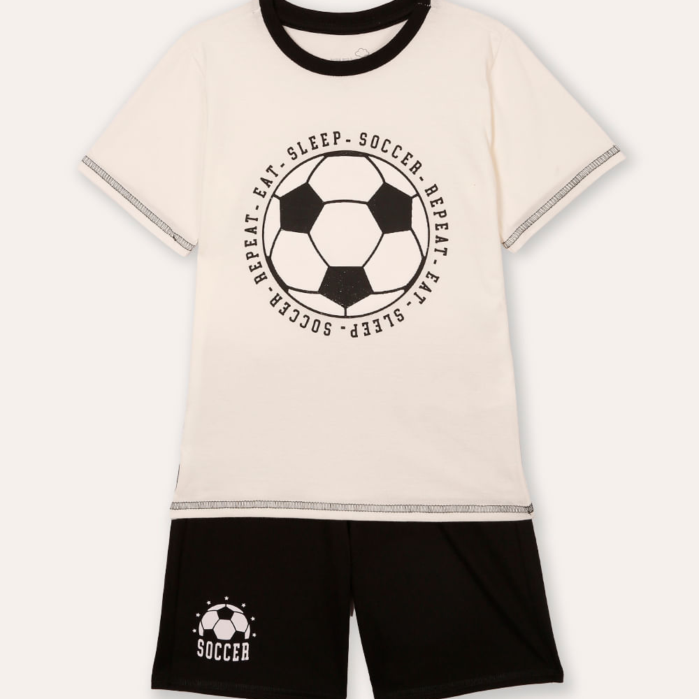 Pijama curto infantil futebol off white