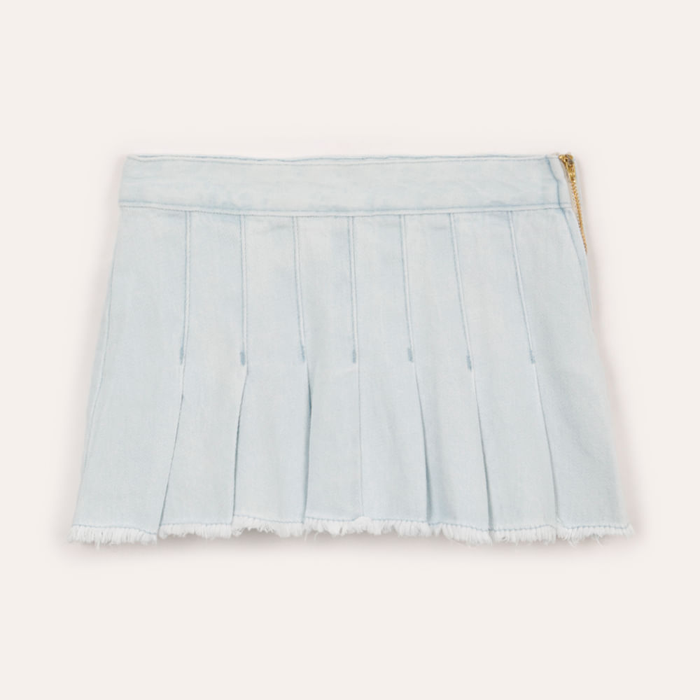 Saia curta jeans plissada azul