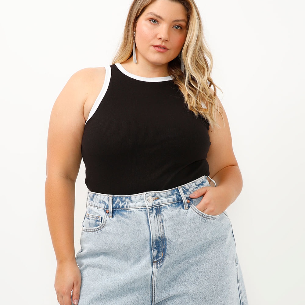 Regata plus size de algodão canelada - preto Regata plus size de algodão canelada - preto