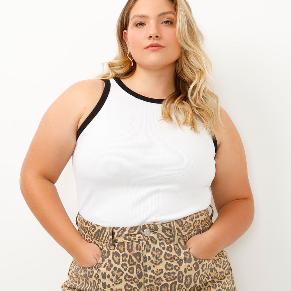 Regata plus size de algodão canelada - off white Regata plus size de algodão canelada - off white
