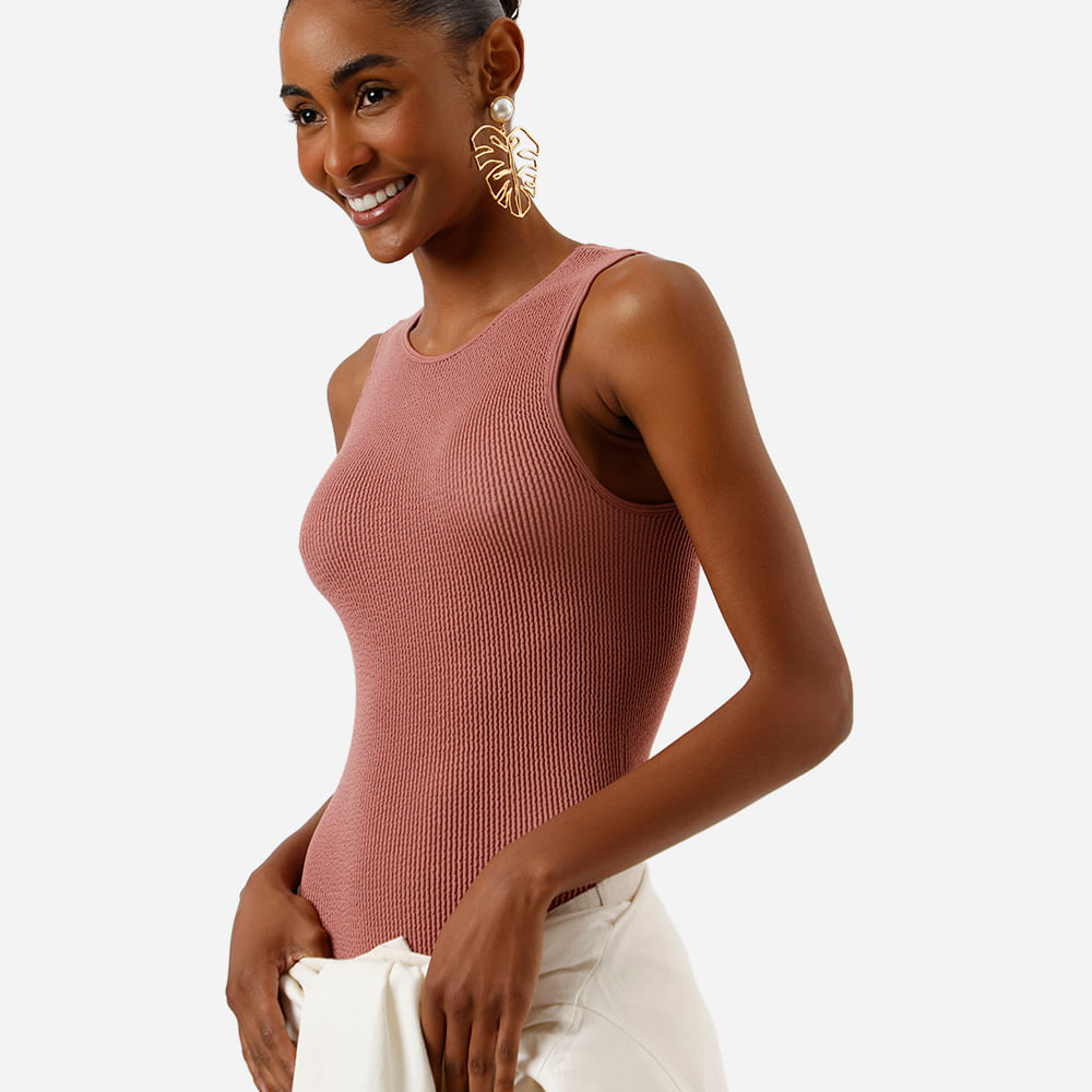 Body cavado feminino de poliamida texturizado rosa Body cavado feminino de poliamida texturizado rosa