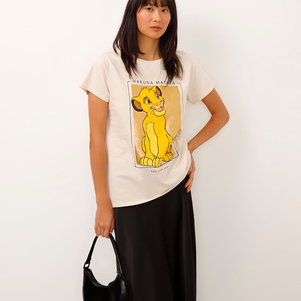 Camiseta de algodão manga curta simba bege Camiseta de algodão manga curta simba bege