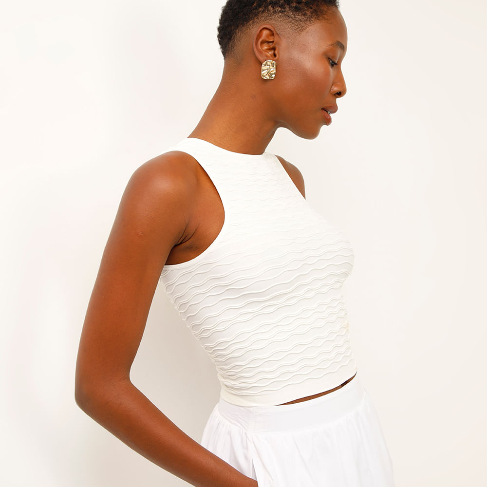 Cropped de poliamida texturizado off white Cropped de poliamida texturizado off white