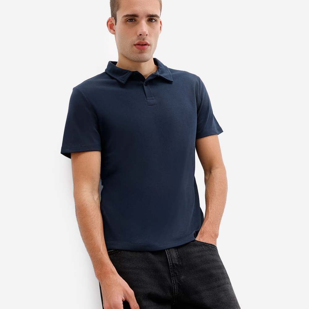 Polo comfort masculina de algodão manga curta azul Polo comfort masculina de algodão manga curta azul