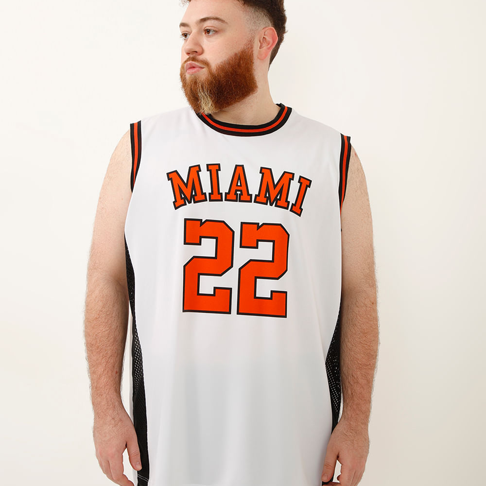 Regata basquete miami plus size esportiva branca Regata basquete miami plus size esportiva branca