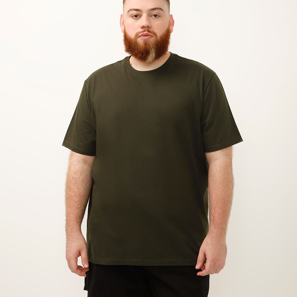 Camiseta básica de algodão manga curta plus size verde Camiseta básica de algodão manga curta plus size verde