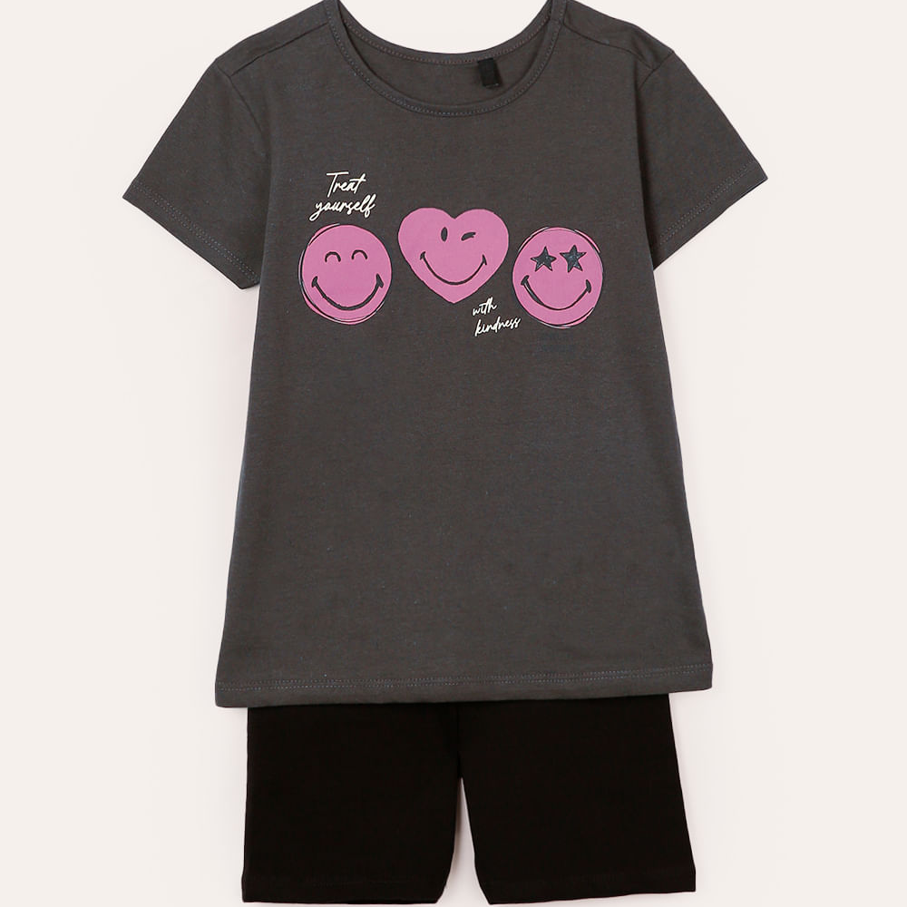 Conjunto infantil curto smileyworld cinza Conjunto infantil curto smileyworld cinza