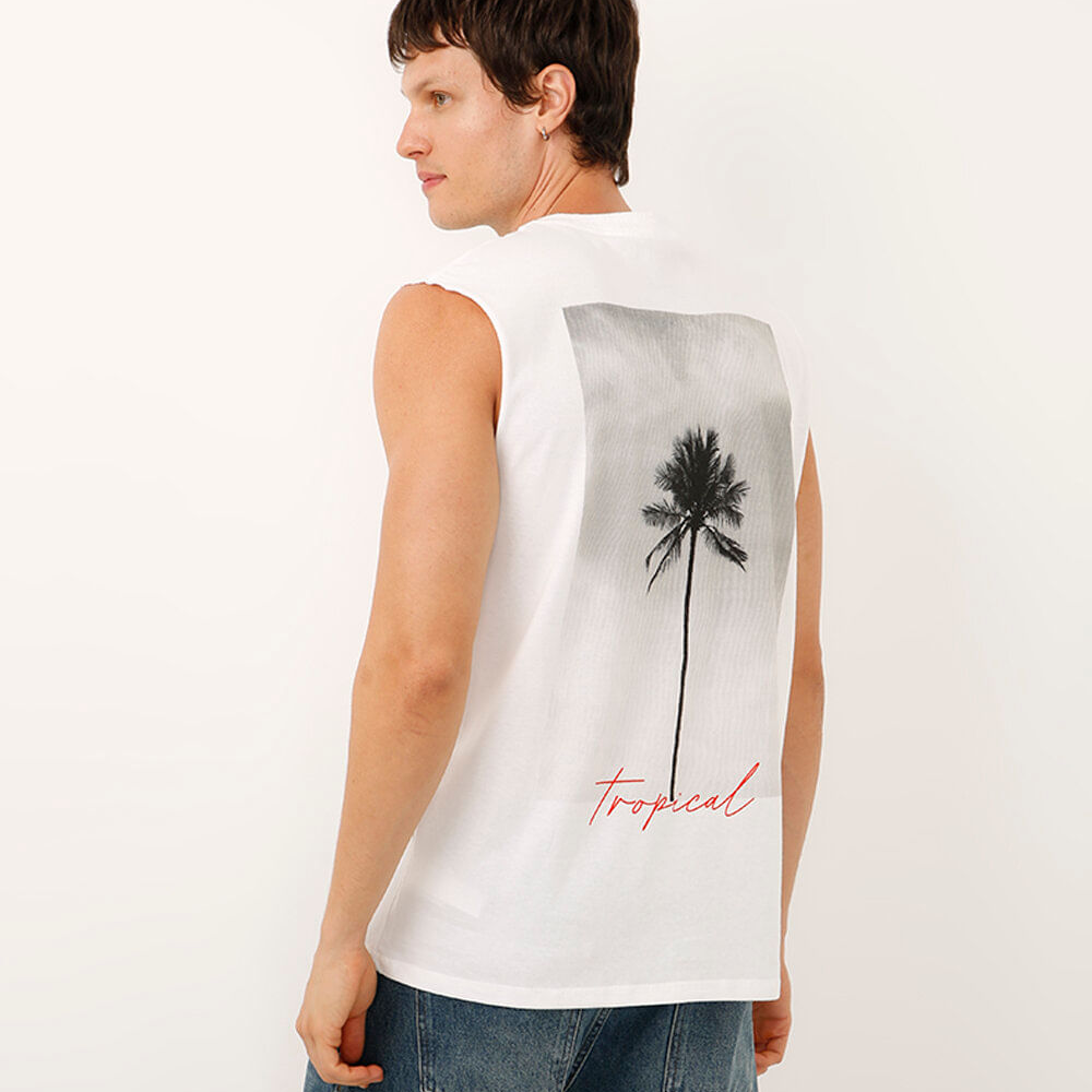 Regata machão de algodão tropical off white Regata machão de algodão tropical off white
