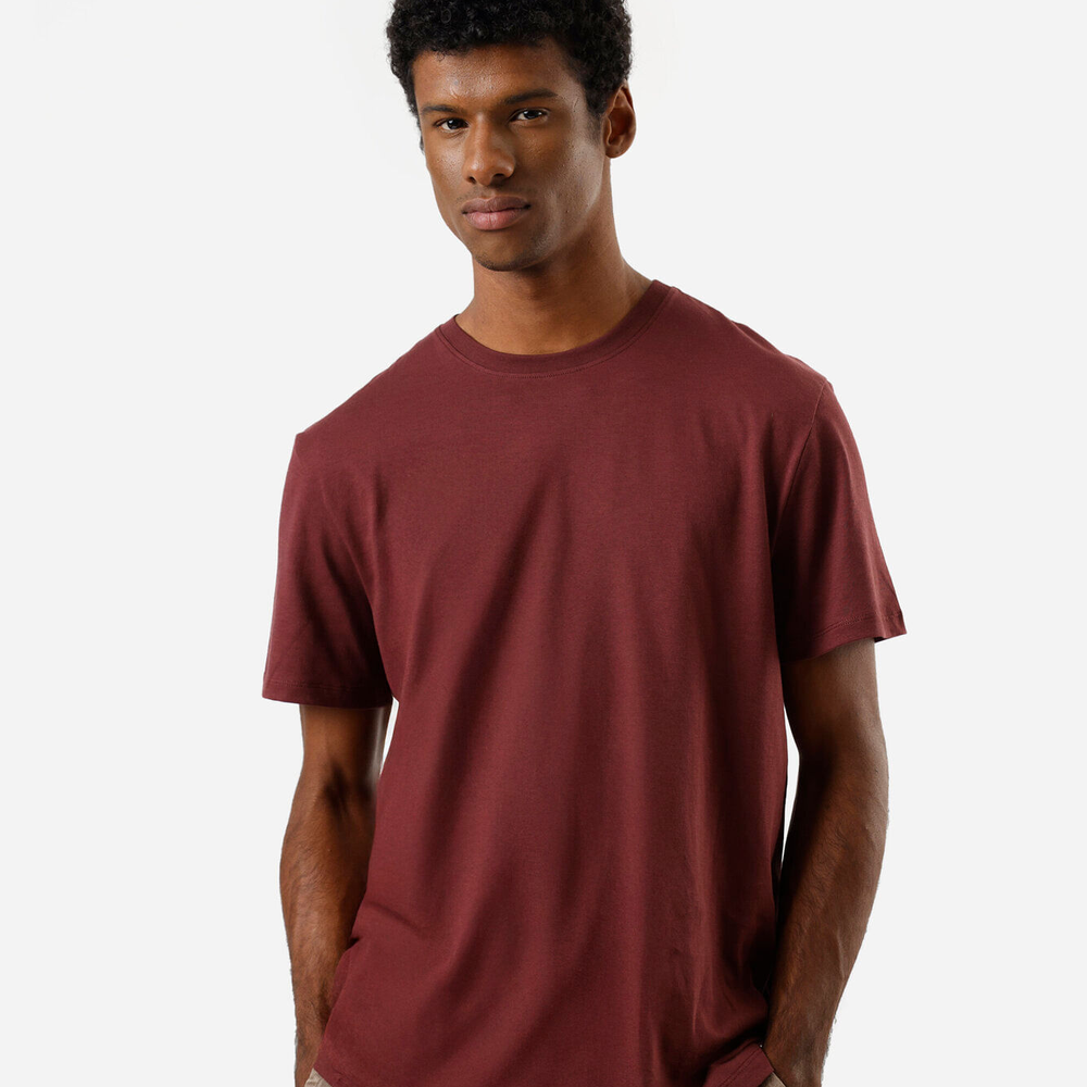 Camiseta masculina de algodão pima manga curta vinho Camiseta masculina de algodão pima manga curta vinho