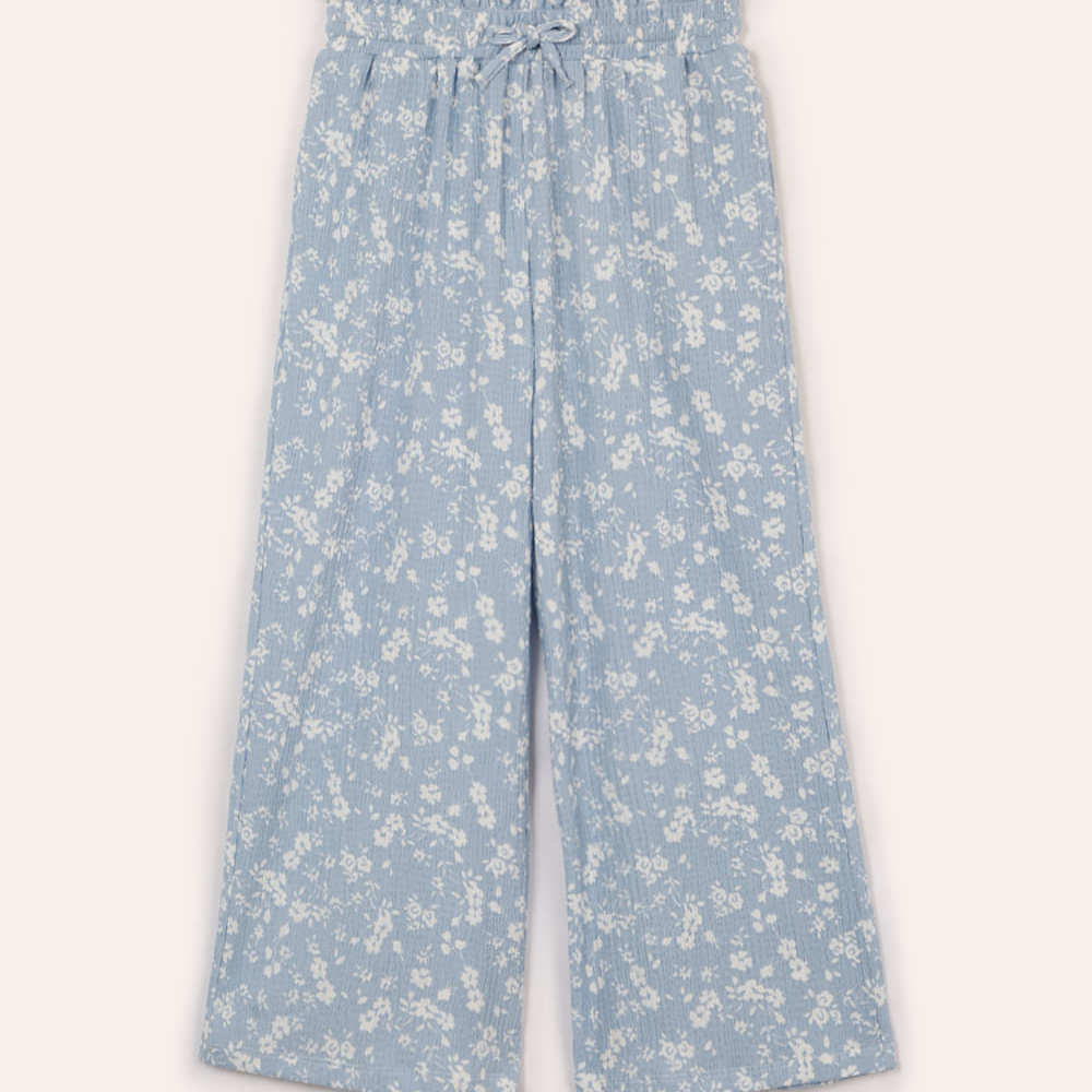 Calça infantil texturizada floral azul Calça infantil texturizada floral azul