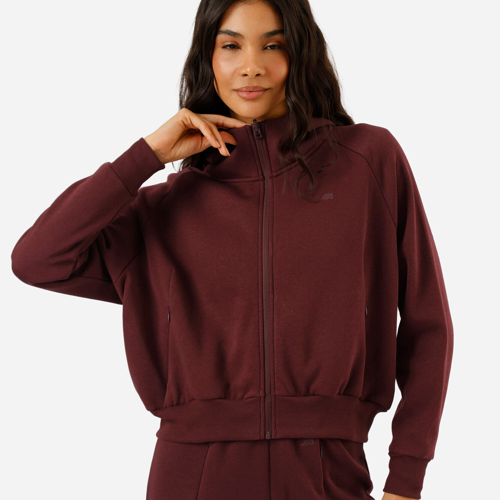 Jaqueta feminina de moletom esportiva com capuz vinho