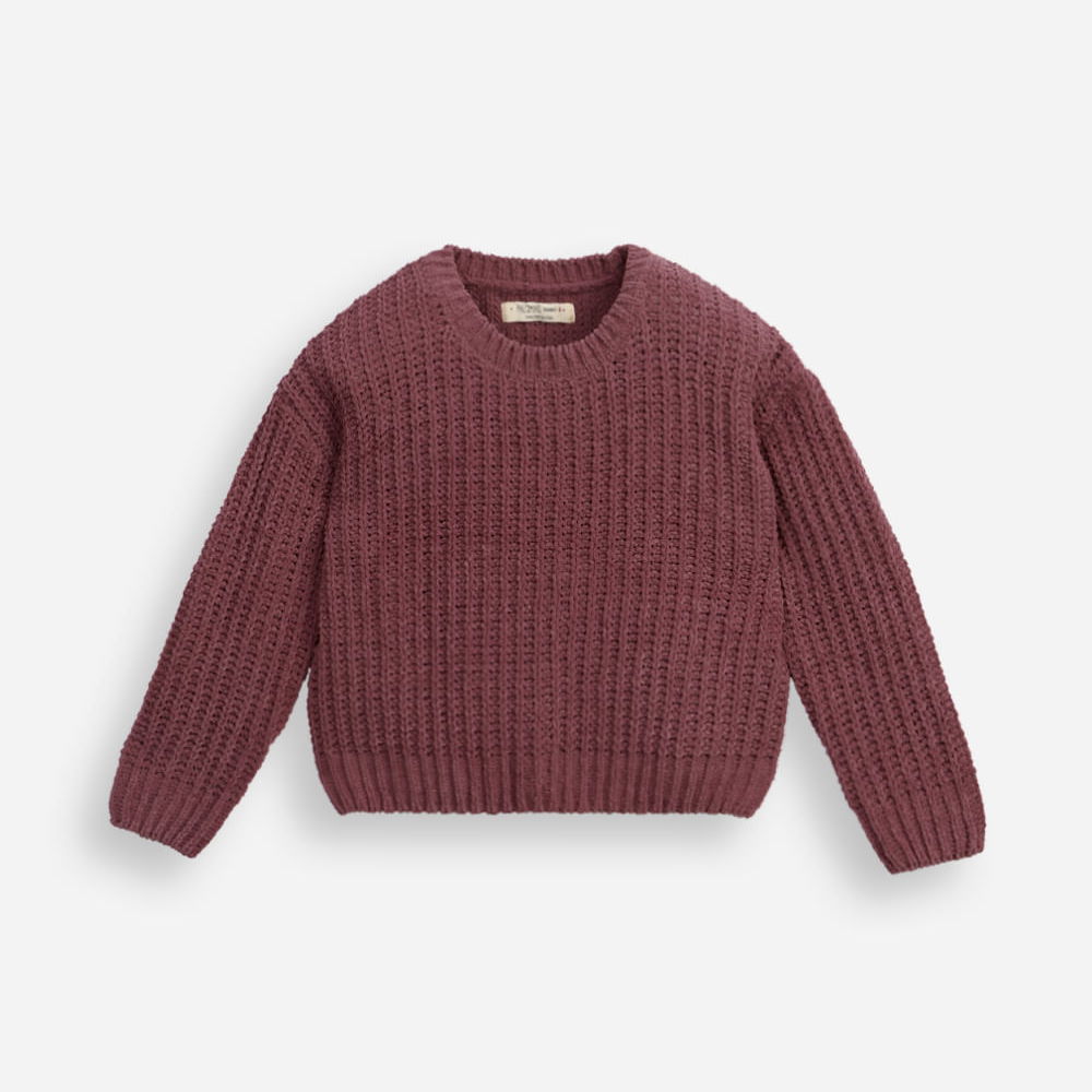Suéter infantil de tricot chenille manga longa rosa Suéter infantil de tricot chenille manga longa rosa