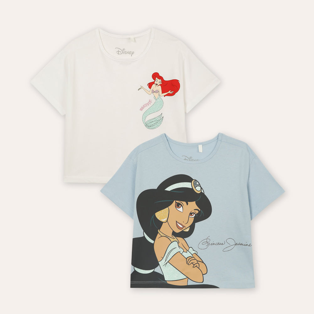 Kit de 2 camisetas infantis jasmine e ariel colorida Kit de 2 camisetas infantis jasmine e ariel colorida