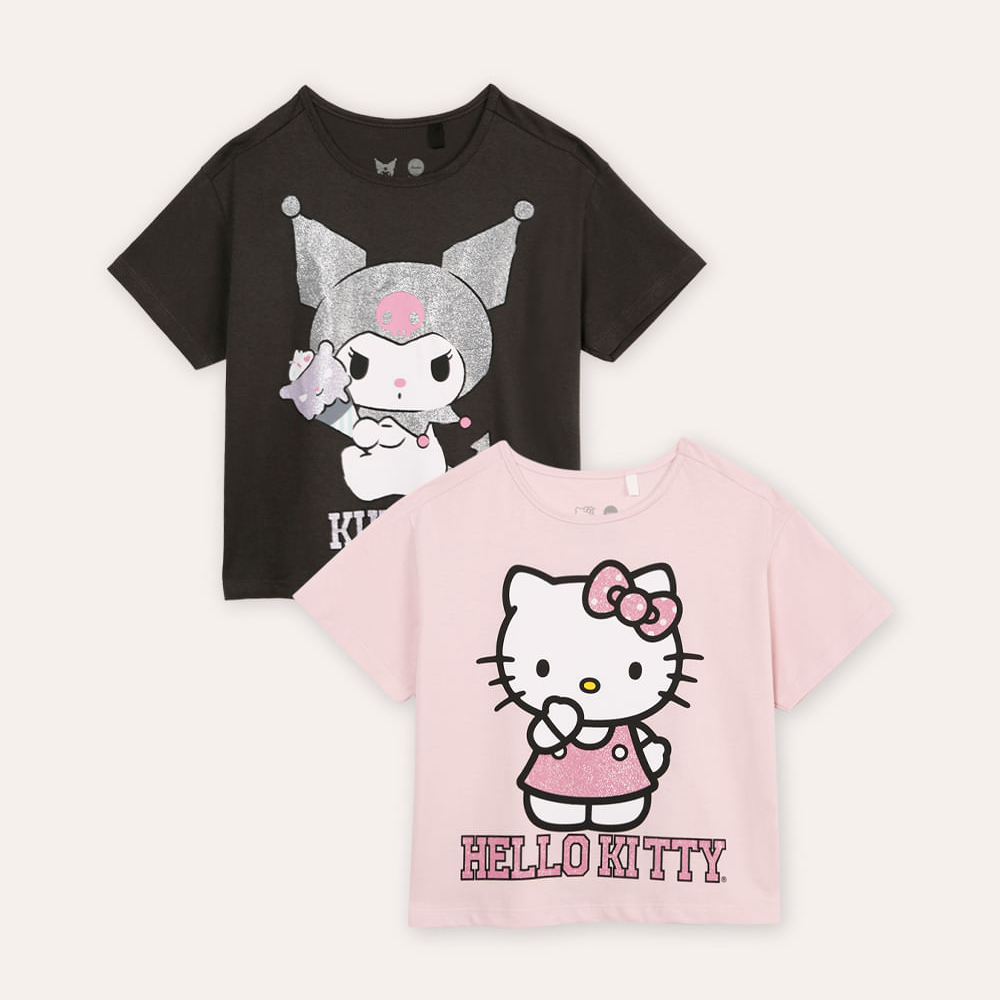 Kit de 2 camisetas infantil hello kitty - multicor Kit de 2 camisetas infantil hello kitty - multicor