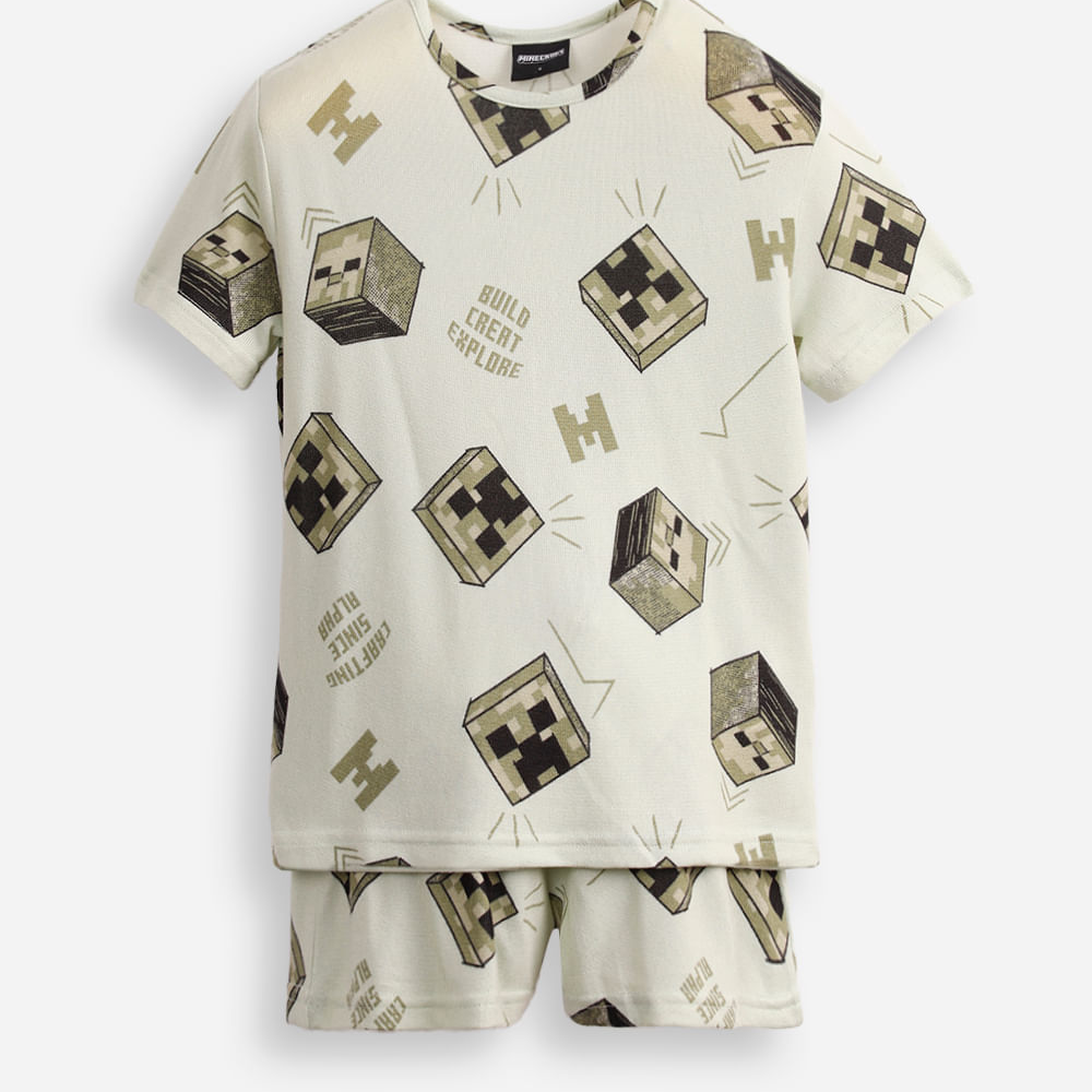 Pijama curto infantil minecraft verde Pijama curto infantil minecraft verde