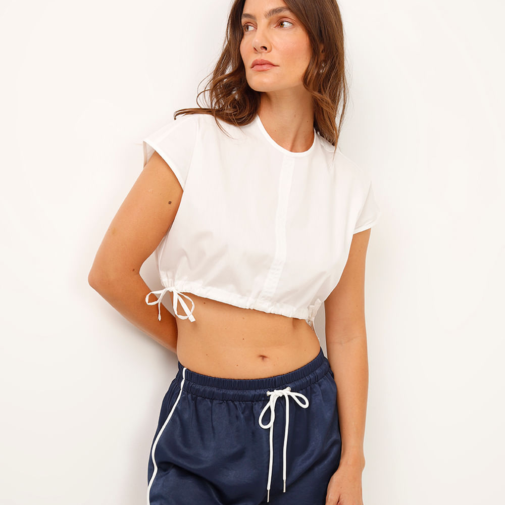 Cropped de algodão com amarração off white Cropped de algodão com amarração off white