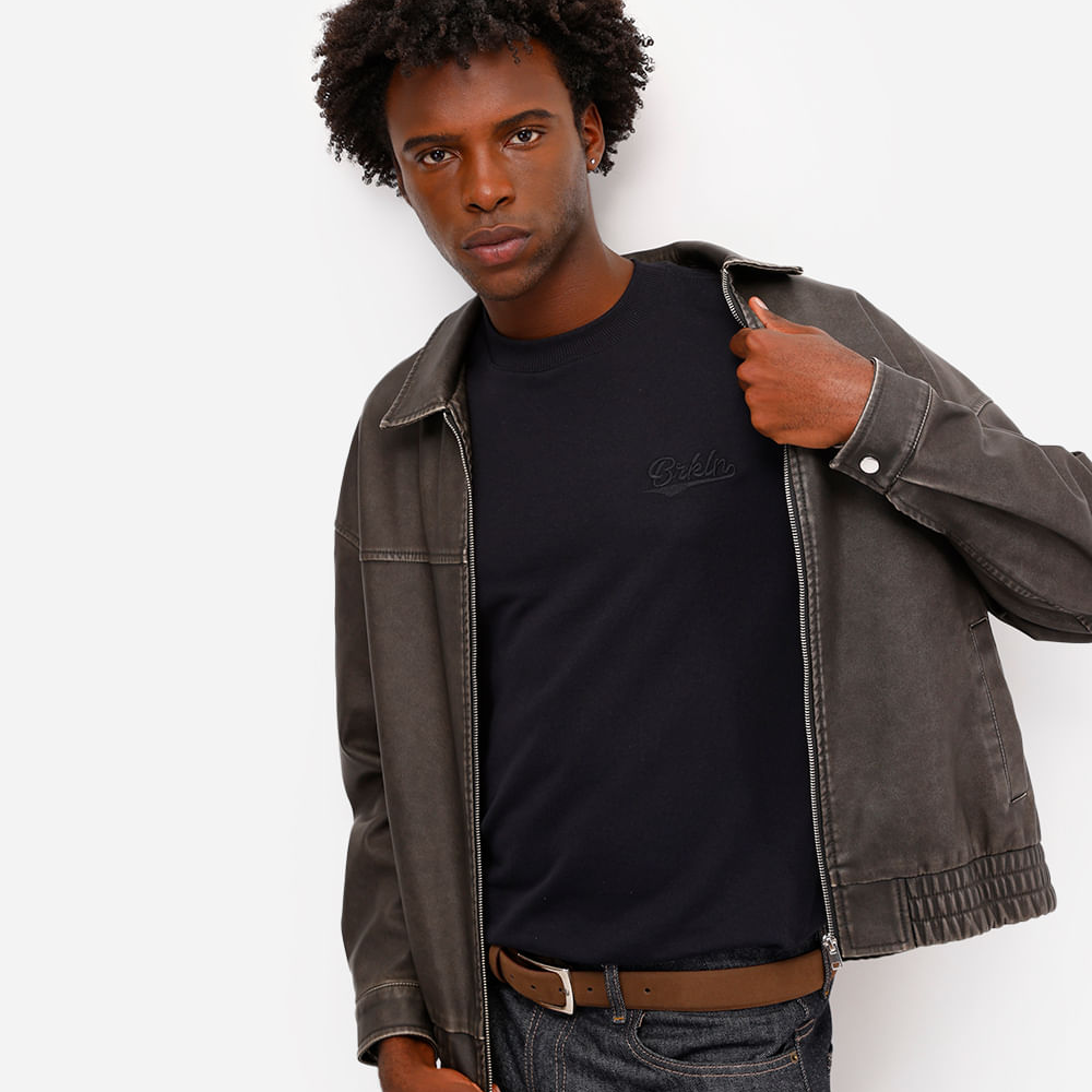 Camiseta masculina de algodão manga curta brooklyn preta Camiseta masculina de algodão manga curta brooklyn preta