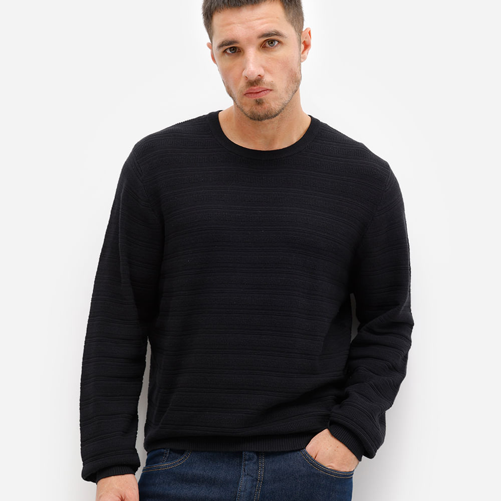 Suéter masculino de tricot texturizado preto Suéter masculino de tricot texturizado preto