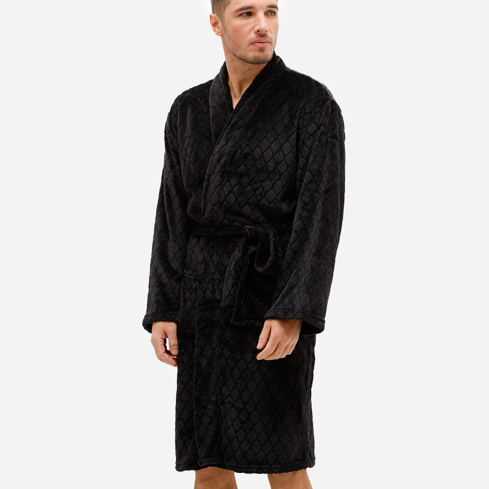 Roupão masculino fleece geométrico preto Roupão masculino fleece geométrico preto