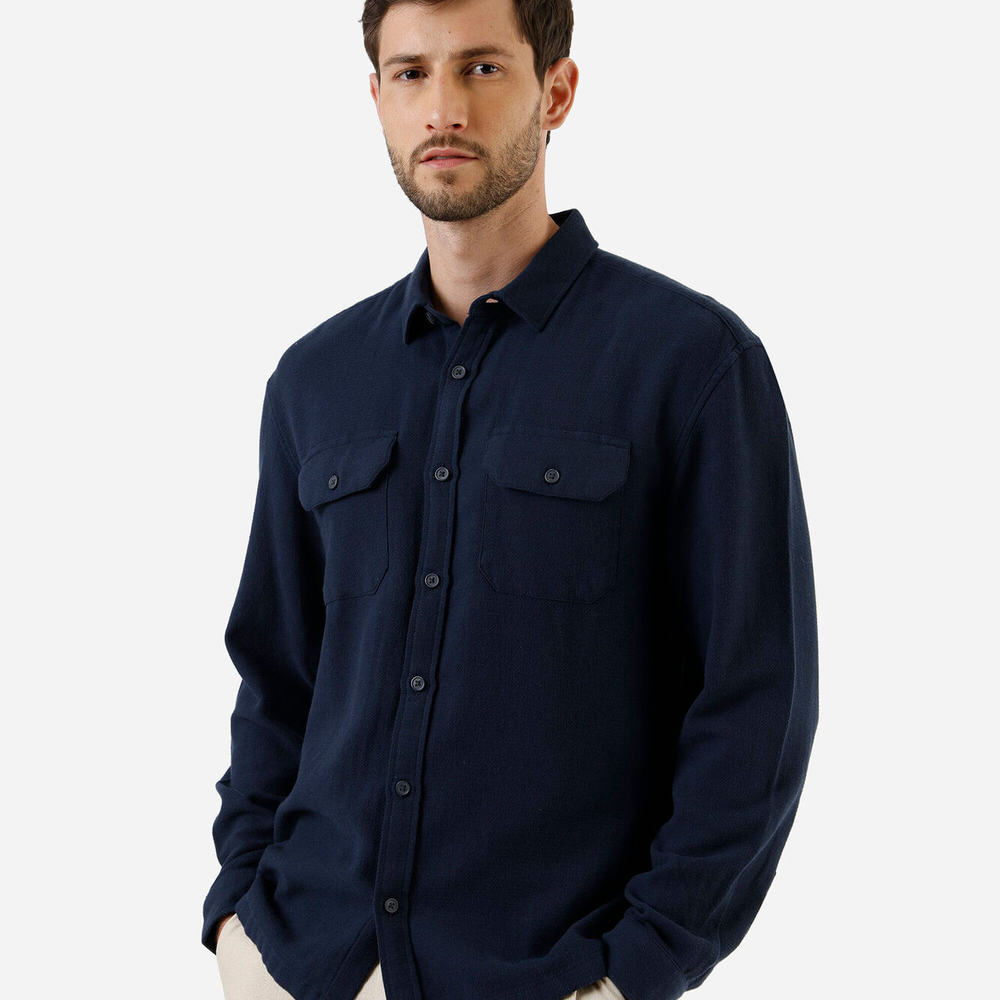 Camisa masculina de algodão manga longa texturizada azul Camisa masculina de algodão manga longa texturizada azul