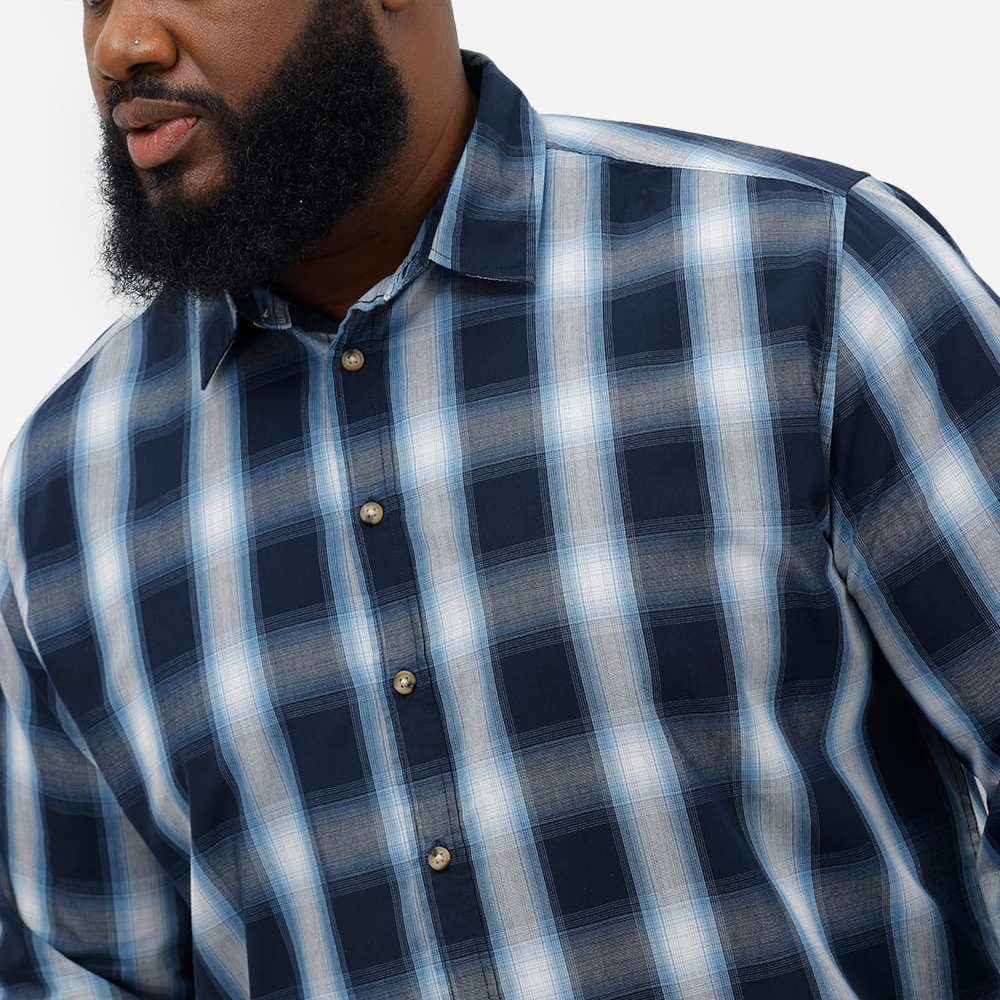Camisa comfort masculina manga longa xadrez plus size azul Camisa comfort masculina manga longa xadrez plus size azul