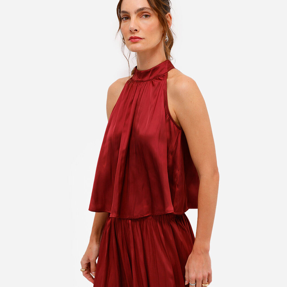 Blusa feminina halterneck acetinada vinho Blusa feminina halterneck acetinada vinho