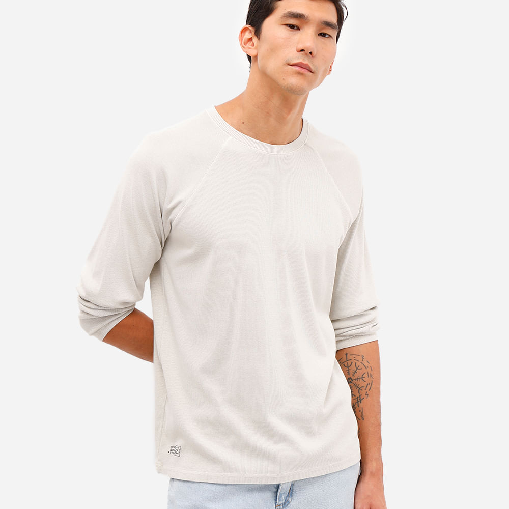 Blusa masculina de algodão estonado manga raglan bege Blusa masculina de algodão estonado manga raglan bege