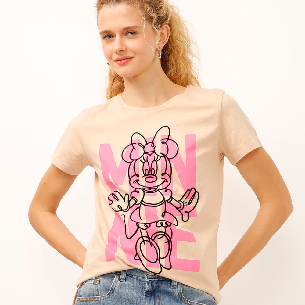 Camiseta de algodão manga curta minnie bege Camiseta de algodão manga curta minnie bege