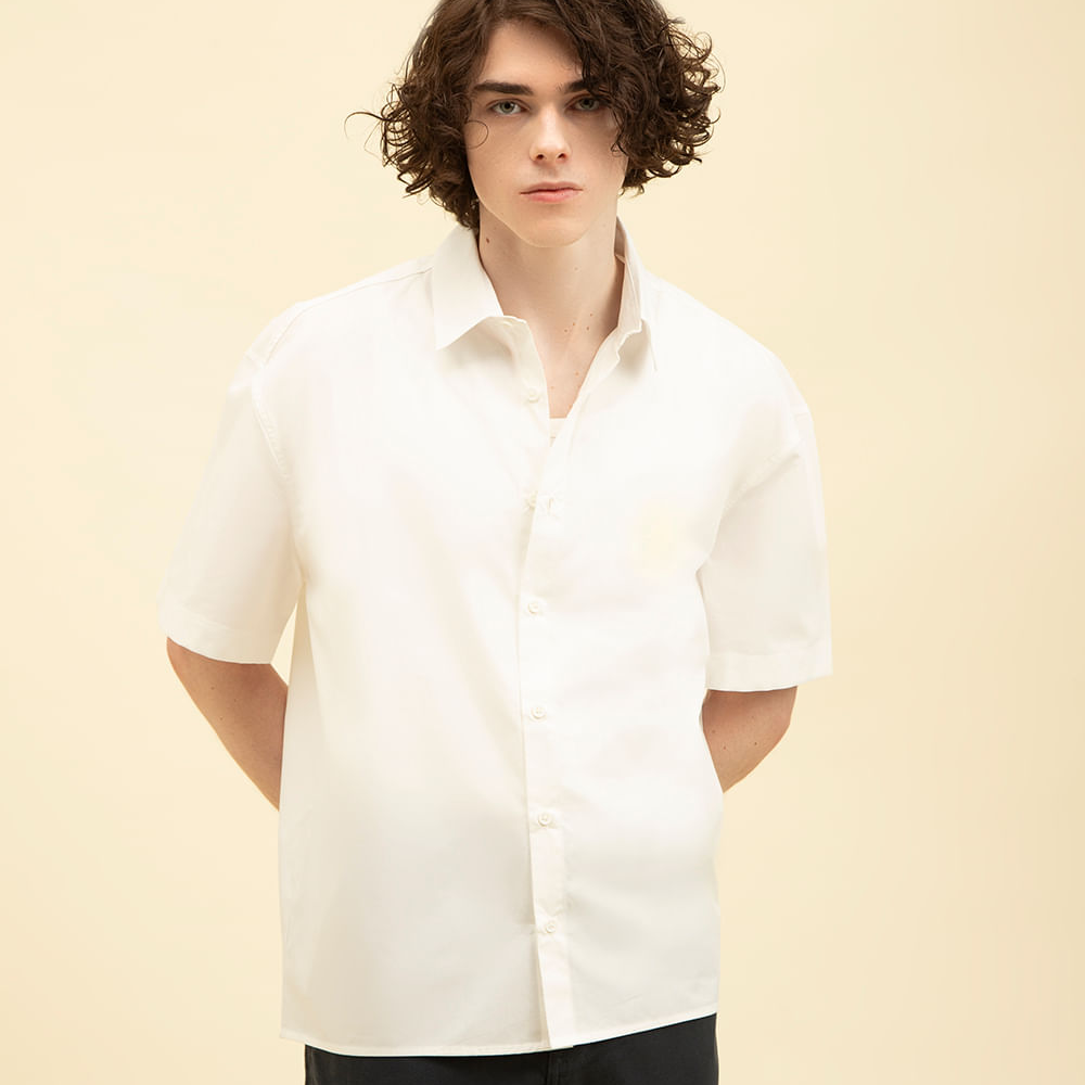 Camisa de algodão manga curta off white Camisa de algodão manga curta off white