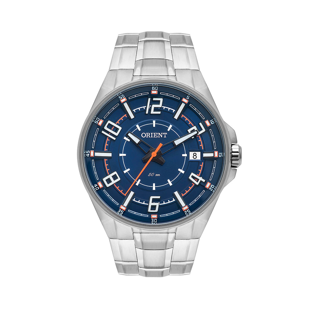 Relógio masculino orient mbss1442dosx analógico-calendário prateado Relógio masculino orient mbss1442dosx analógico-calendário prateado