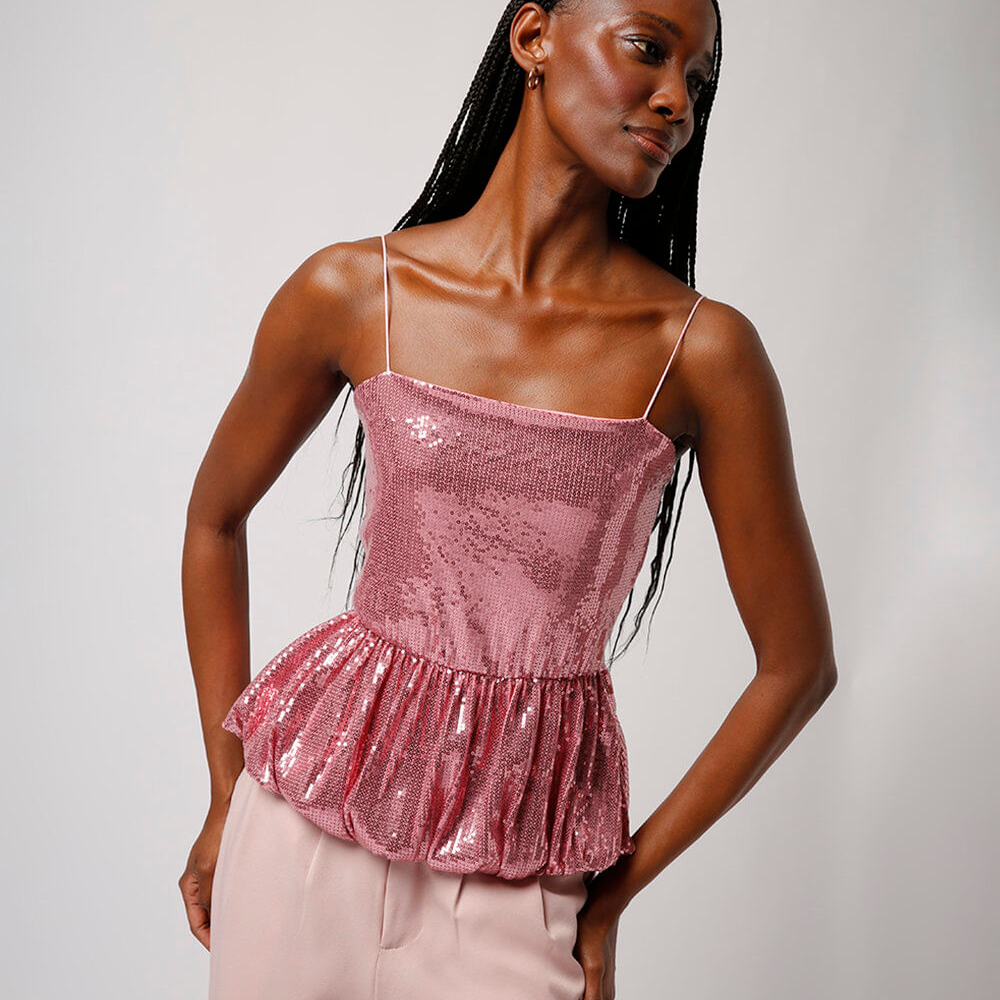 Blusa balonê de paetê mindset rosa Blusa balonê de paetê mindset rosa