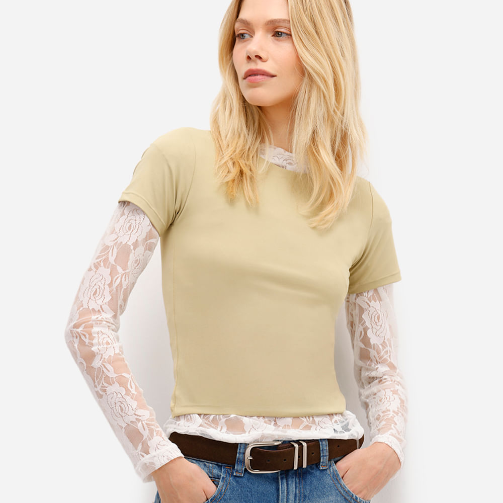 Blusa feminina de poliamida manga curta verde Blusa feminina de poliamida manga curta verde