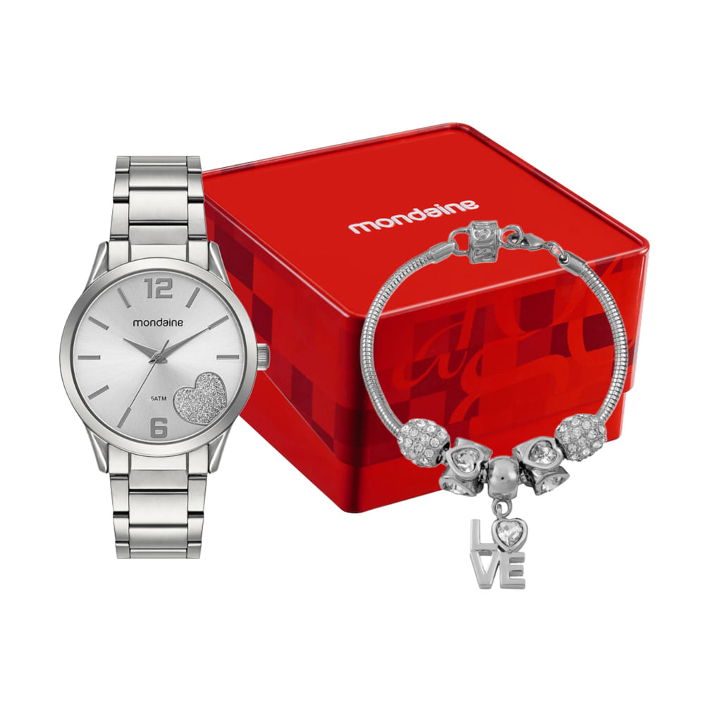 Kit relógio feminino mondaine analógico 99767l0mvne1k prateado Kit relógio feminino mondaine analógico 99767l0mvne1k prateado