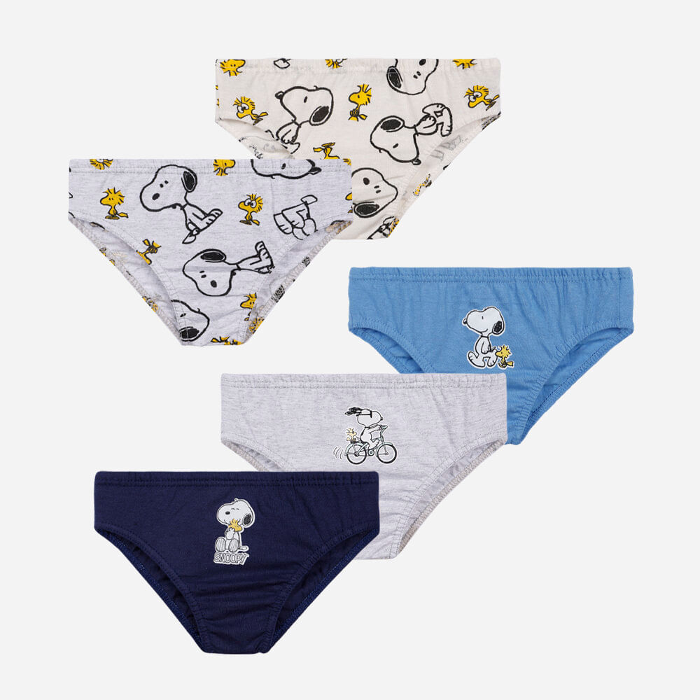 Kit de 5 cuecas infantis de algodão snoopy colorido Kit de 5 cuecas infantis de algodão snoopy colorido