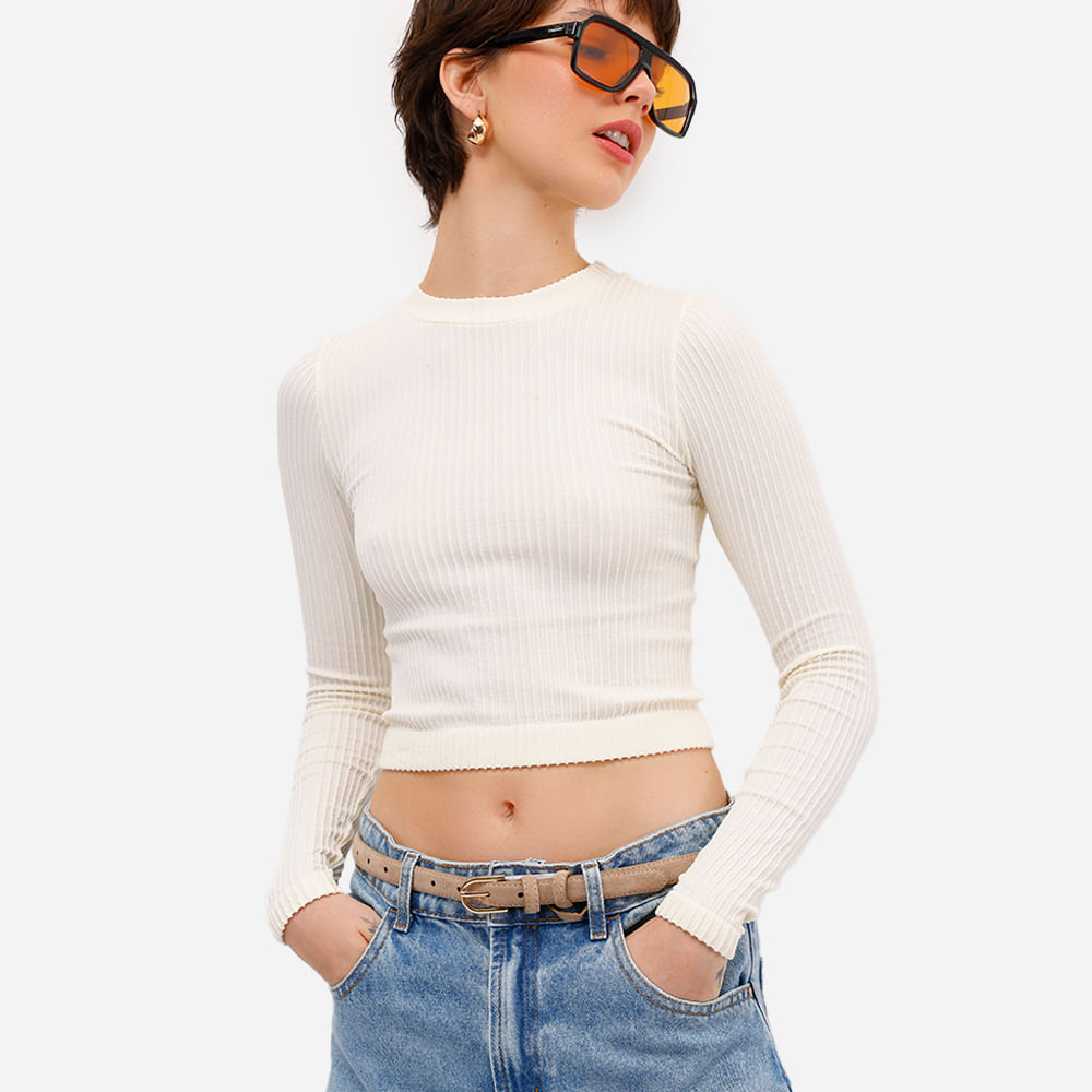 Blusa feminina de poliamida canelada off white Blusa feminina de poliamida canelada off white