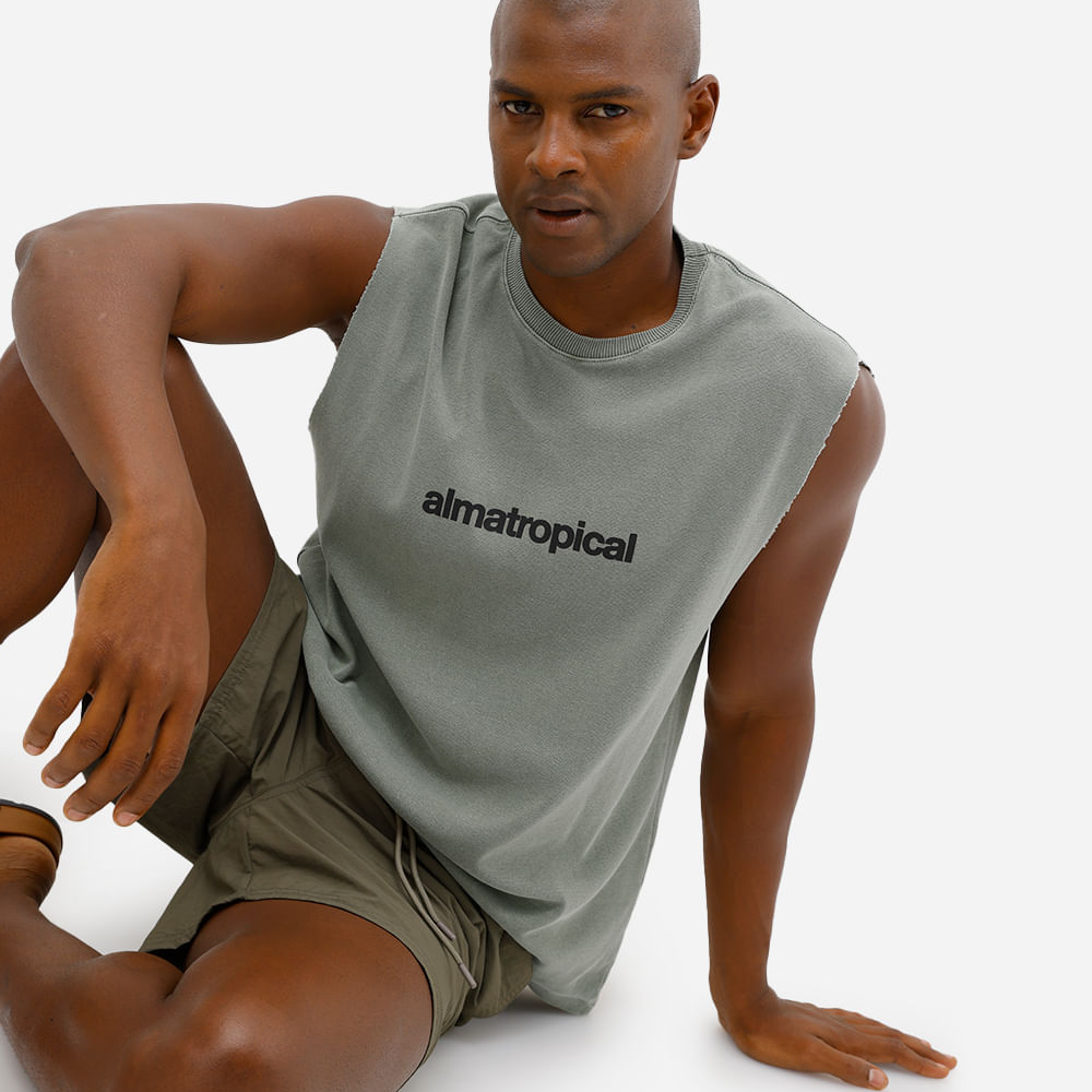Regata machão masculina de algodão estampada verde