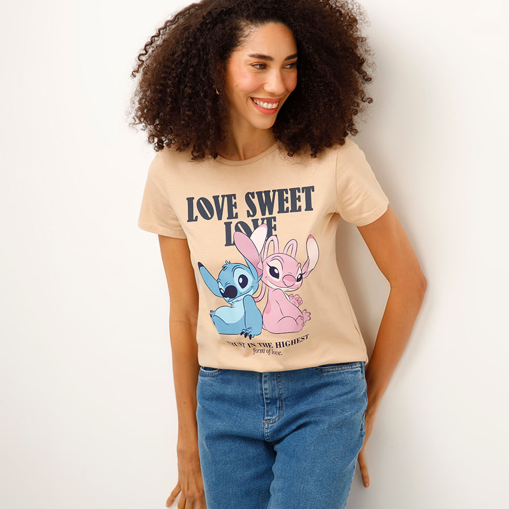 Camiseta de algodão stitch bege