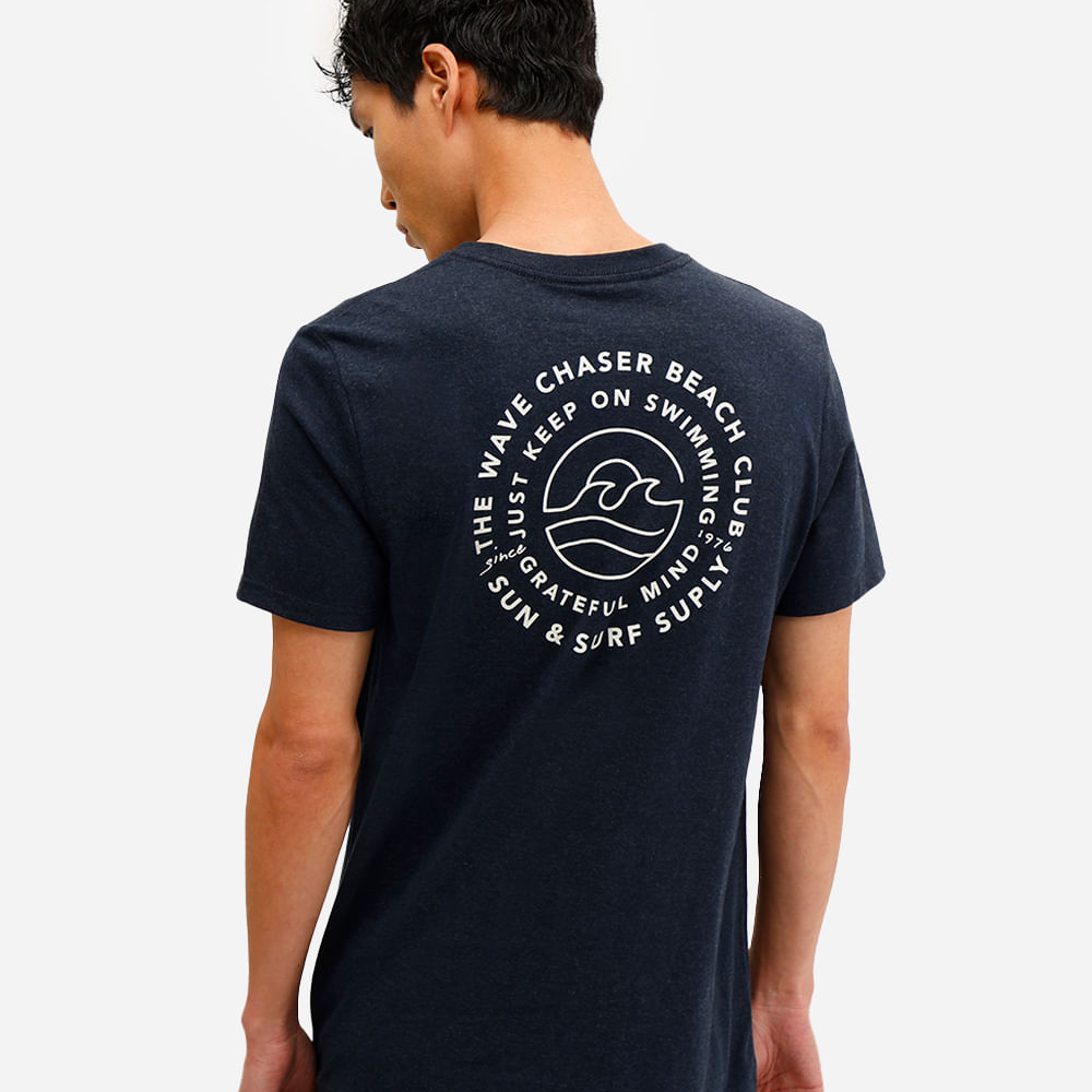 Camiseta masculina de algodão beach club azul Camiseta masculina de algodão beach club azul