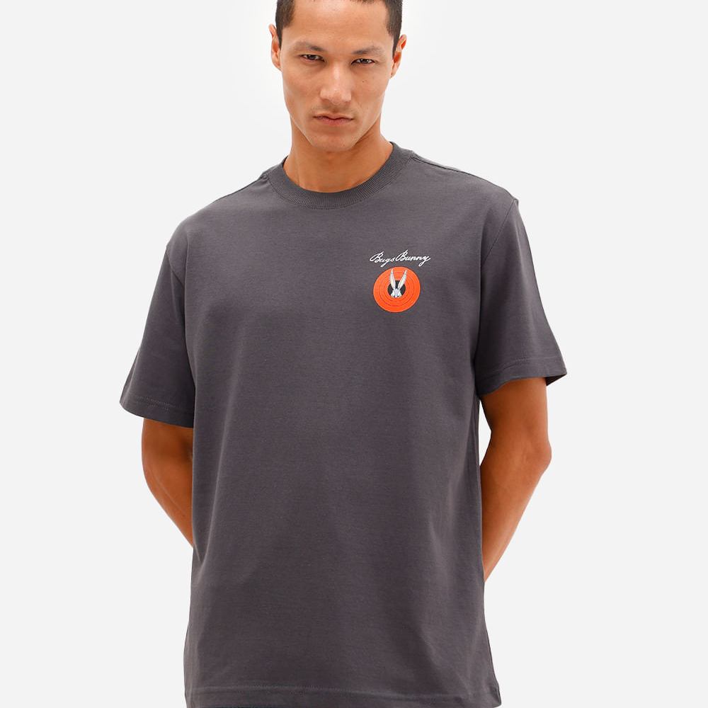 Camiseta masculina de algodão looney tunes cinza Camiseta masculina de algodão looney tunes cinza