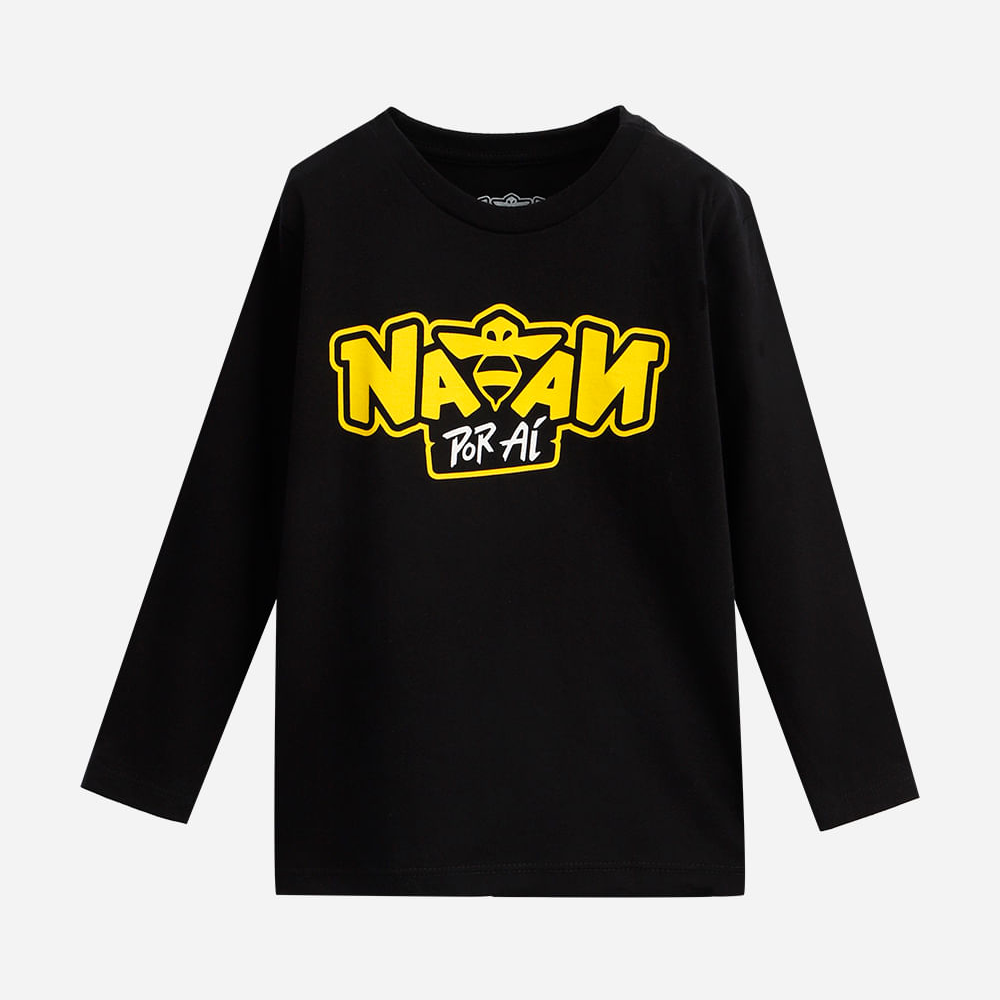 Camiseta infantil de algodão natan manga longa preta Camiseta infantil de algodão natan manga longa preta