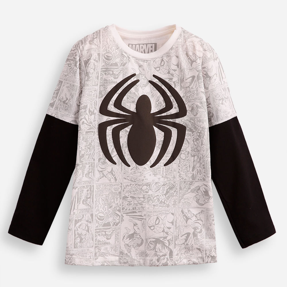 Camiseta de algodão infantil manga longa homem aranha off white Camiseta de algodão infantil manga longa homem aranha off white