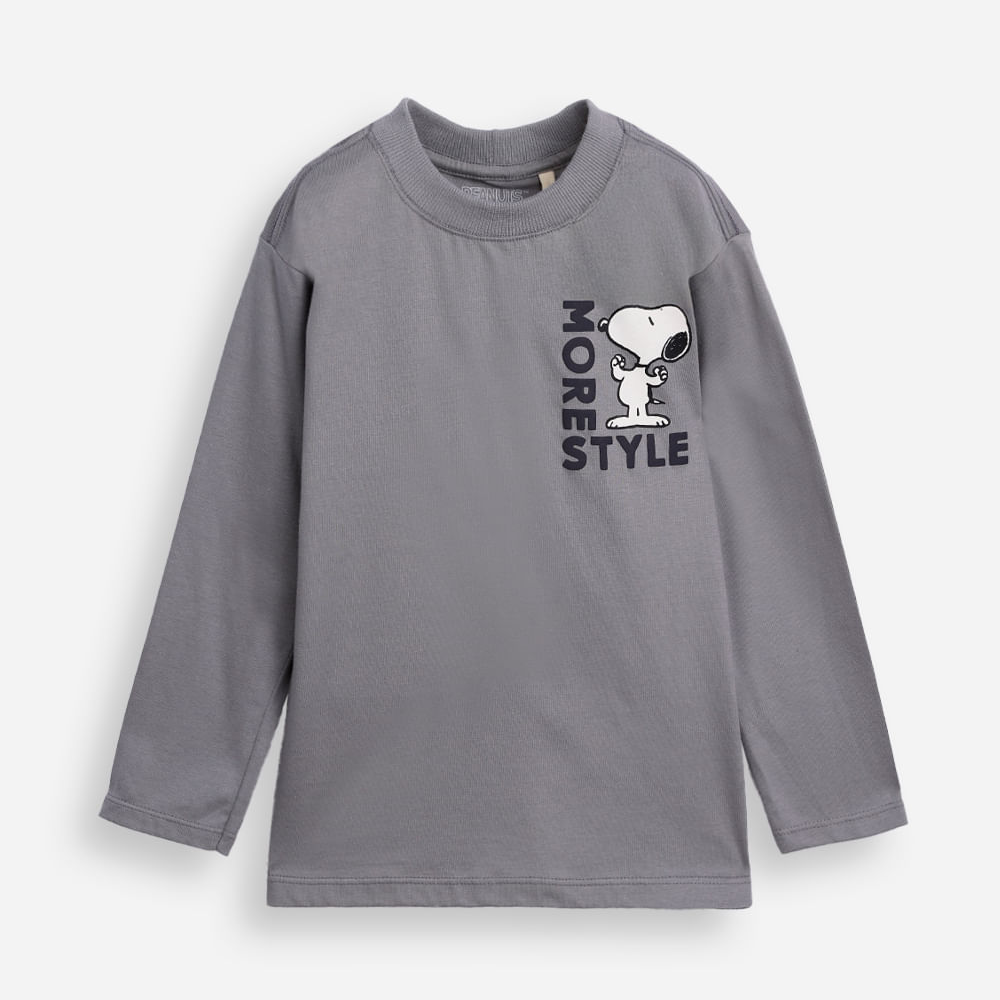 Camiseta infantil de algodão manga longa snoopy cinza Camiseta infantil de algodão manga longa snoopy cinza