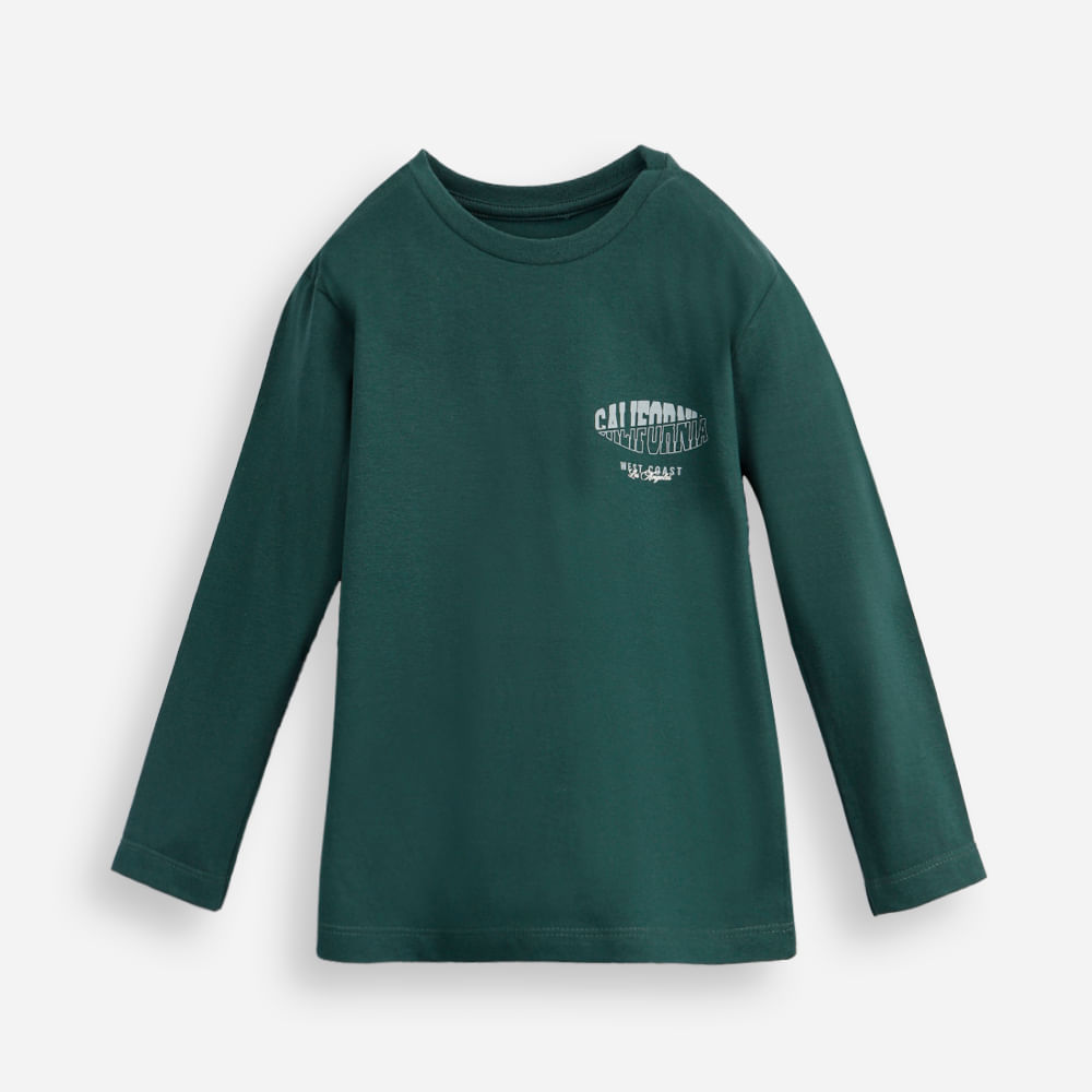 Camiseta infantil de algodão california manga longa verde Camiseta infantil de algodão california manga longa verde