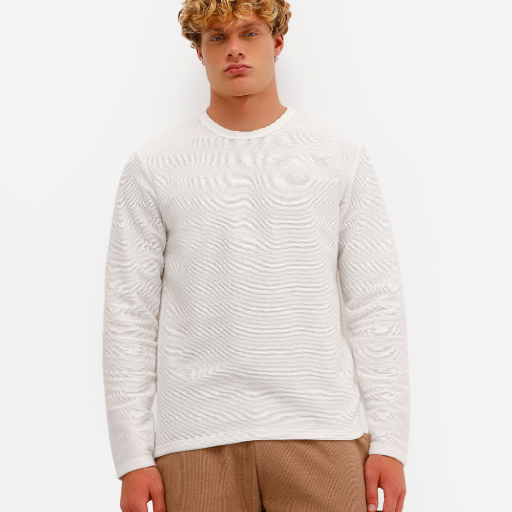 Camiseta masculina de algodão manga longa canelada off white Camiseta masculina de algodão manga longa canelada off white