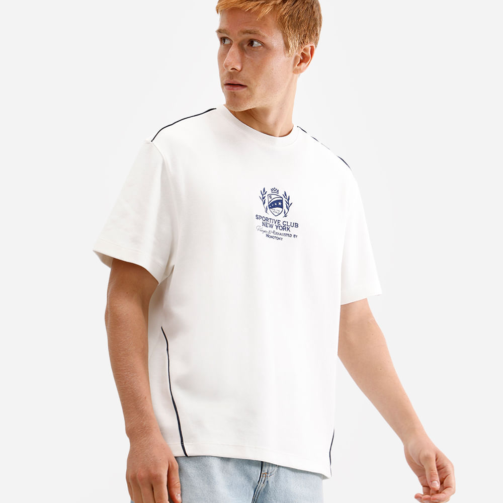 Camiseta masculina de algodão com bordado off white Camiseta masculina de algodão com bordado off white
